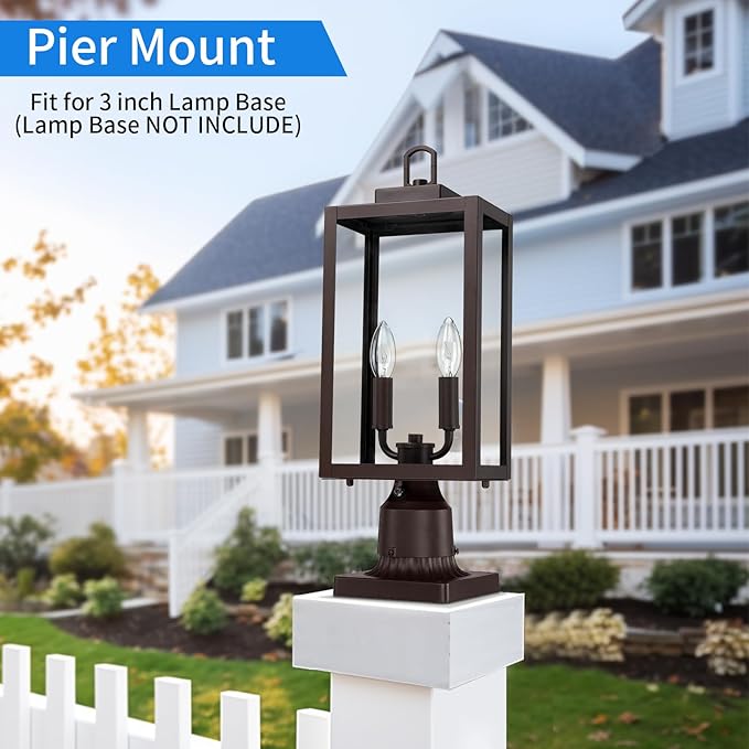 18'' Dusk to Dawn Outdoor Post Light Lamp Post Light Fixture Waterproof Modern Outside Post Lantern Column Lights Exterior Pole Lighting Pillar Lantern Brown 1 Pack (Not Include Mounting Base)