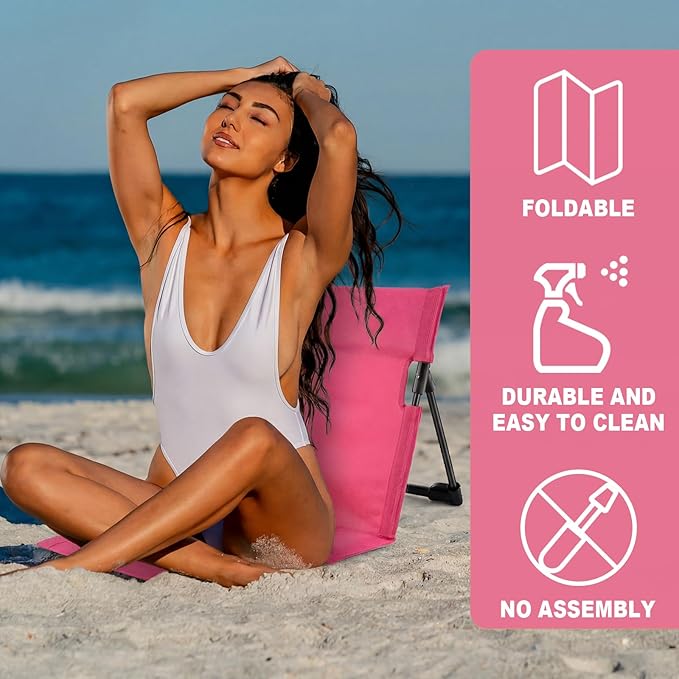 Karenhi 2 Pcs Foldable Poolside Chairs Portable Beach Chair Folding Poolside Chairs for Edge of Pool for Adults Traveling Camping Picnic Lawn Accessories (Rose Pink)