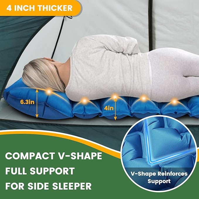 Sleeping Pad for Camping 2 Person Double Camping Pad with Built-in Foot Pump and Pillow Inflatable 4in Extra-Thick Ultralight Air Mattress for Backpacking Hiking Travel Tent Car Gift
