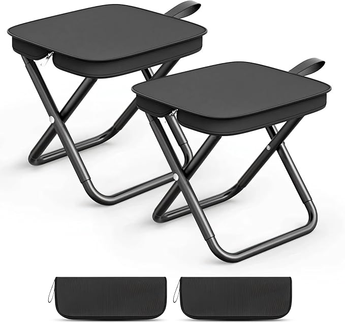 Camping Stools Set of 2 10.6 Inch Small Portable Folding Chair with Carry Bag Collapsible Camp Stools for Adults Outdoor Footstool for Picnic Hiking Fishing Hold Up to 220 LBS Easy Setup Black