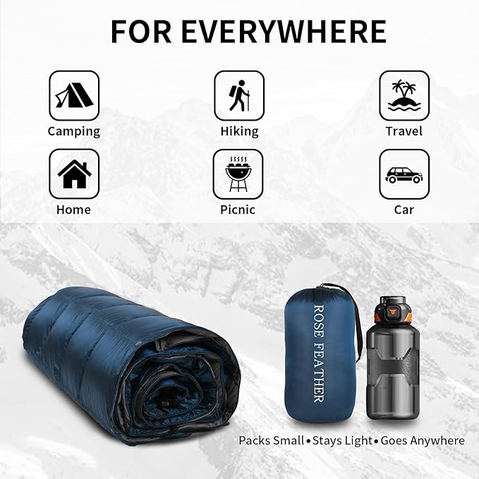 Down Camping Blanket - Lightweight Packable Warm &amp Puffy Outdoor Travel Quilt for Sleep Hiking Backpacking Stadium Festivals Water-Resistant Sleeping Bag 55x79