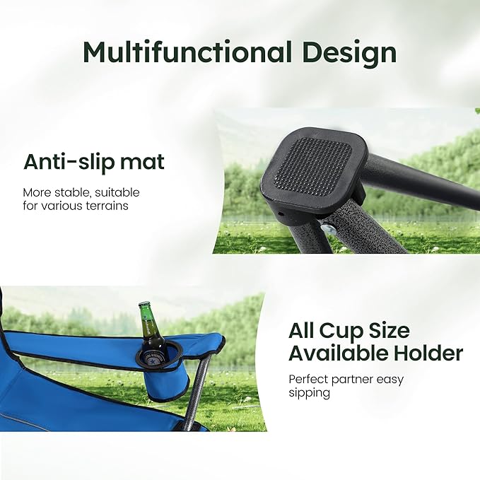 HIGH POINT SPORTS Camping Chairs with Shade Foldable Canopy Chair Folding Camping Shade Chair for Outdoor Camping Patio Support 350 LBS Blue