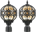 2 Pack Outdoor Globe Lamp Post Light Fixtures 15.8 Black Sphere Post Top Lantern for Patio Porch Driveway Hardwired Anti-Rust Aluminum Pillar Light with Amber Glass Fits Standard 3 Post
