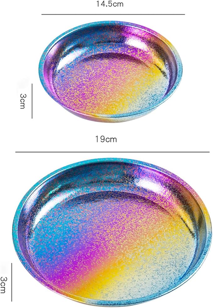 Titanium Camping Plates Lightweight Colorful Round Metal Dishes Durable Outdoor Utensils Rust-Proof Reusable Dinnerware Ideal for Hiking Picnic Camping Backpacking Home RT077T (S+L)
