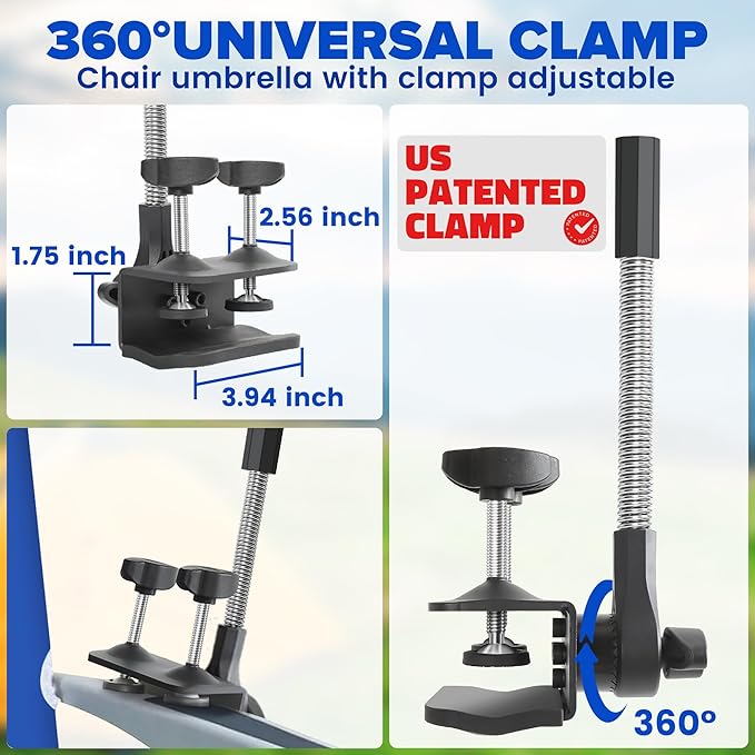 Beach Umbrella2PACK 48.7inch Chair Umbrella with Clamp adjustable 360°UV Protection Large Camping Chair Umbrellas for Camping chair Glof CartTable（ChairTable not include）