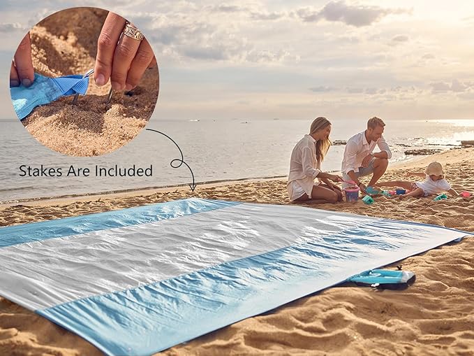 WEKAPO Beach Blanket Sandproof Waterproof Extra Large Beach Mat Oversized &amp Compact Sand Free Quick Drying Beach Essentials for Vacation Cruise Picnic &amp Camping with Stakes