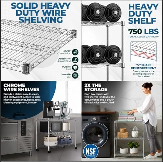 NSF Approved Heavy Duty Chrome Wire Shelf | 54 x 21 | Adjustable Metal Storage Shelf for Kitchens Utility Rooms Offices &amp Home Organization