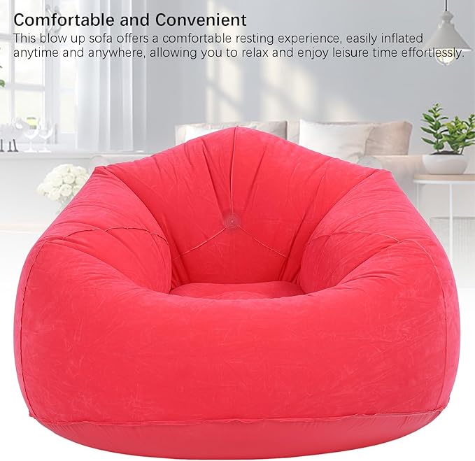 Inflatable Lounge Chair Premium PVC Material with Soft Flocking 80kg Capacity Compact Foldable for Living Room Bedroom Office Camping Travel (Red)
