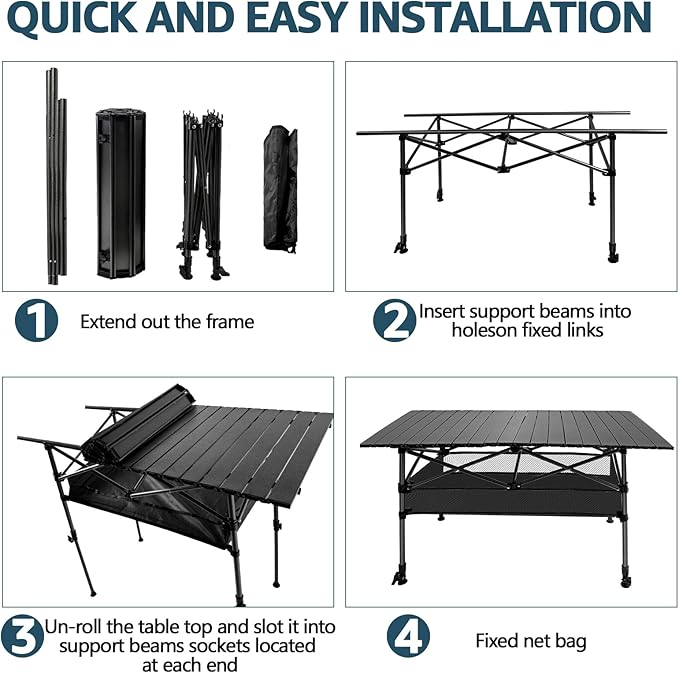 4FT Camping Table 47 x 21 Steel Fold Up Lightweight Table Adjustable Height Folding Picnic Table with Carry Bag for Camping Picnic Backyard BBQ Patio