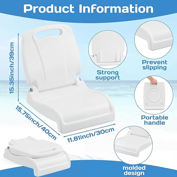 4 Pcs Pool Chairs Foldable Poolside Chairs for Edge of Pool Portable Seat for Outdoor Beach Stadium Durable ABS Plastic with Back Support(White)