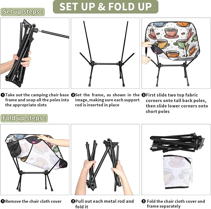 Honeybaby Folding Camping Chair Coffee Drinks Camping Chairs Lightweight Portable Chair Outdoor Foldable Chairs for Camping Travel Picnic Beach Hiking