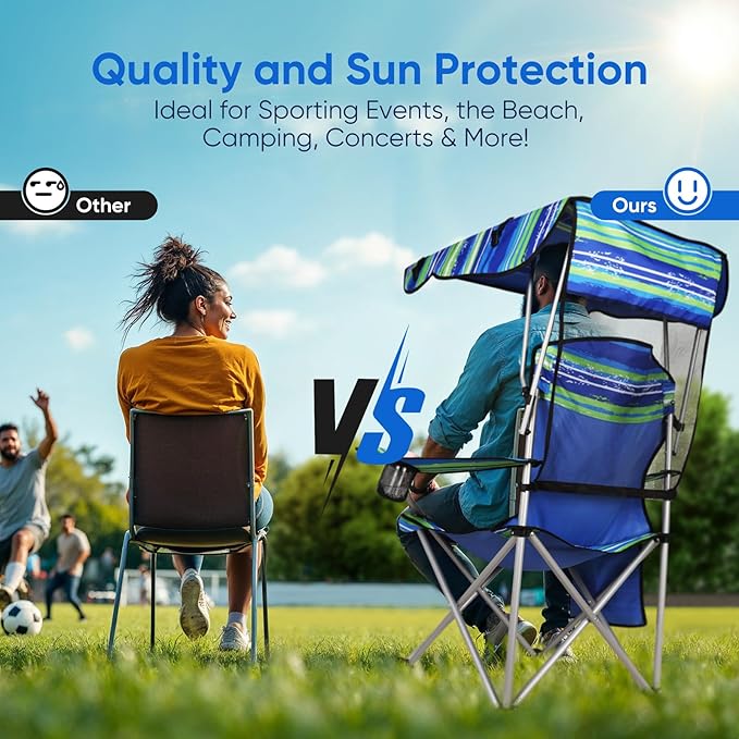 Portable Camping Chair with Canopy - Folding Chair with Canopy Durable 600D Oxford Canopy Chair for Camping Beach Picnics Fishing &amp Sports