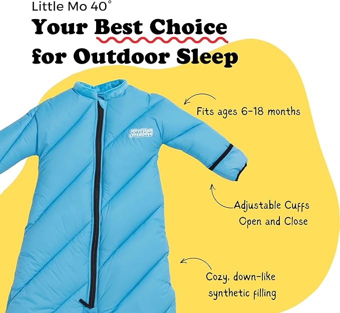 Morrison Outdoors Little Mo 40° Baby Sleeping Bag (6-18 Months) The Camping Sleeping Bag for Babies and Toddlers with Adjustable Open-and-Close Cuffs and Thick Lofty Insulation.