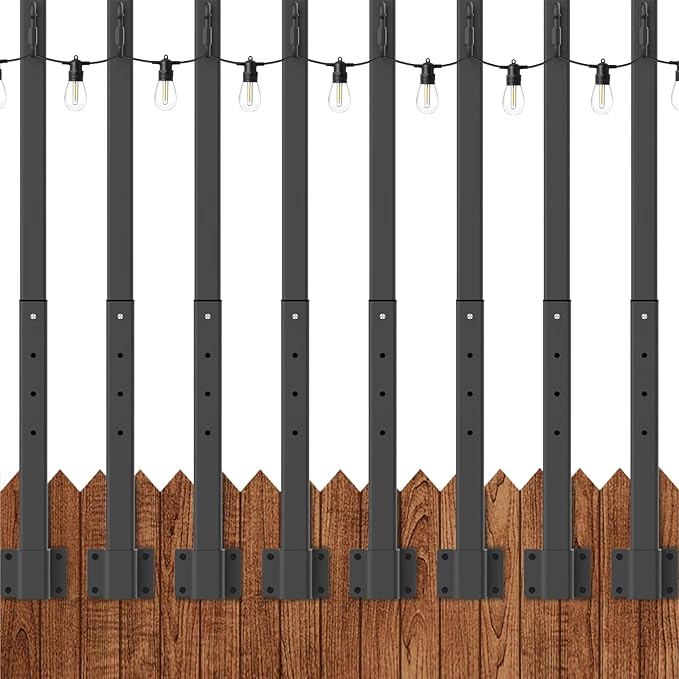 AILBTON 8 Pack 2.8Ft String Light PolesLight Poles for Outside String LightsOutdoor Light Poles with Fence BracketMetal Pole Stand for PatioBackyardDeck