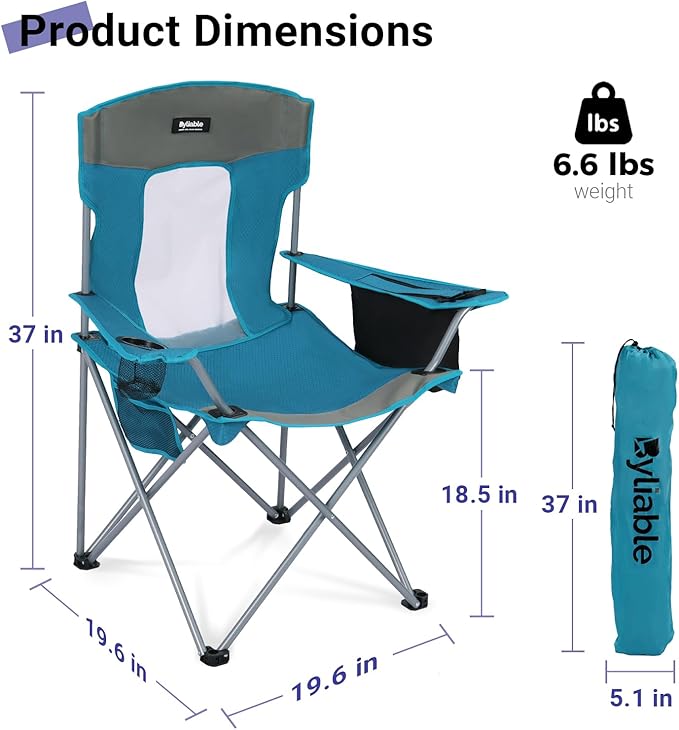 Camping Chairs Lawn Portable Foldable Camp Folding Lightweight Chair for Adults with Drink Holder and Cooler Pouch Outdoor for Camping Lawn Sports Picnic Beach Music Festival Blue