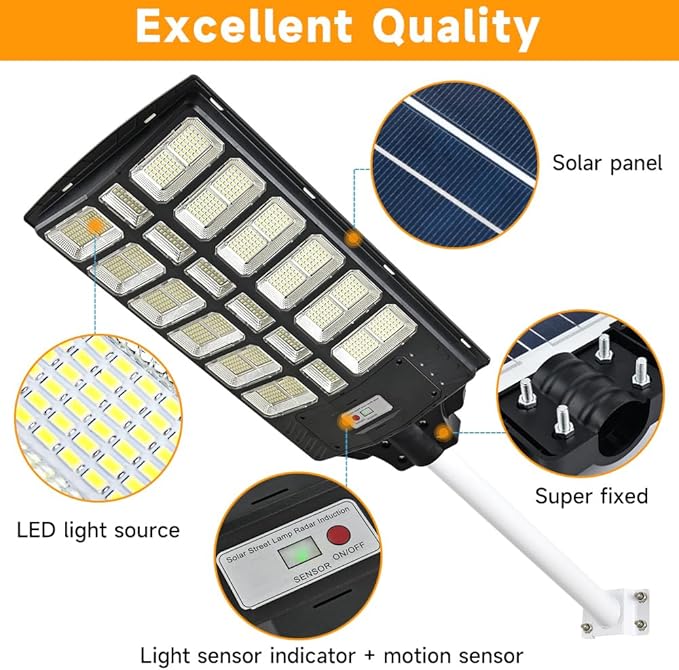 16000W Solar Street Lights Outdoor 100000 Lumens Dusk to Dawn Motion Sensor Security Flood Light with Remote Control Wireless Waterproof Perfect for GardenYard Street Parking lot