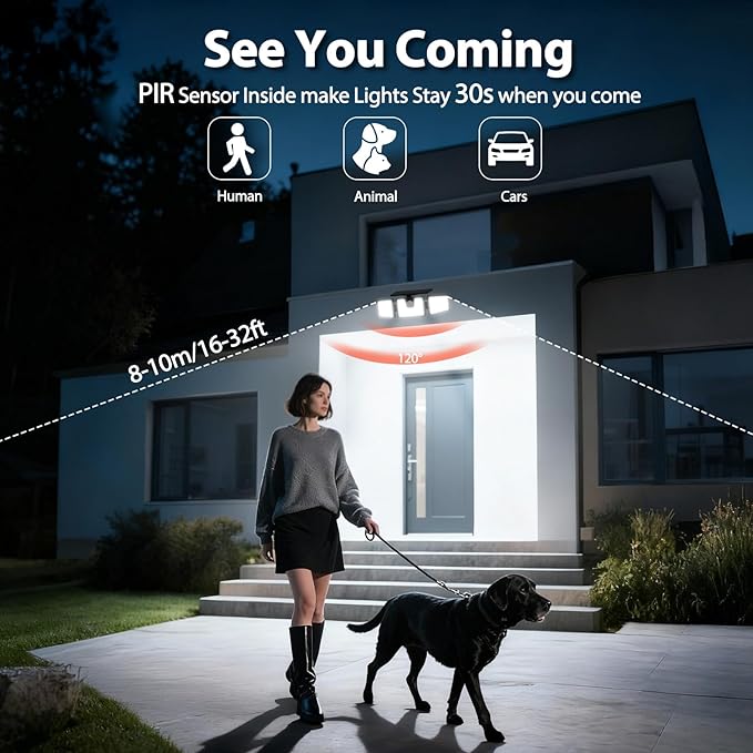INCX Solar Motion Sensor Lights Outdoor 3 Heads Security Lights Solar Powered 156 LED Flood Light Motion Detected Spotlight for Patio Yard Garage Entryways IP65 Waterproof 4 Pack