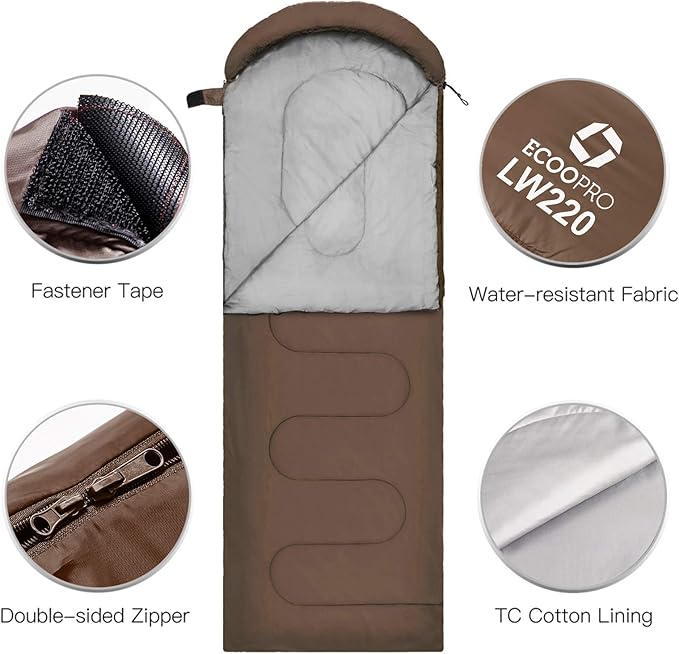 ECOOPRO Warm Weather Sleeping Bag - Portable Waterproof Compact Lightweight Comfort with Compression Sack - Great for Outdoor Camping Backpacking &amp Hiking-83 L x 30 W Fits Adults