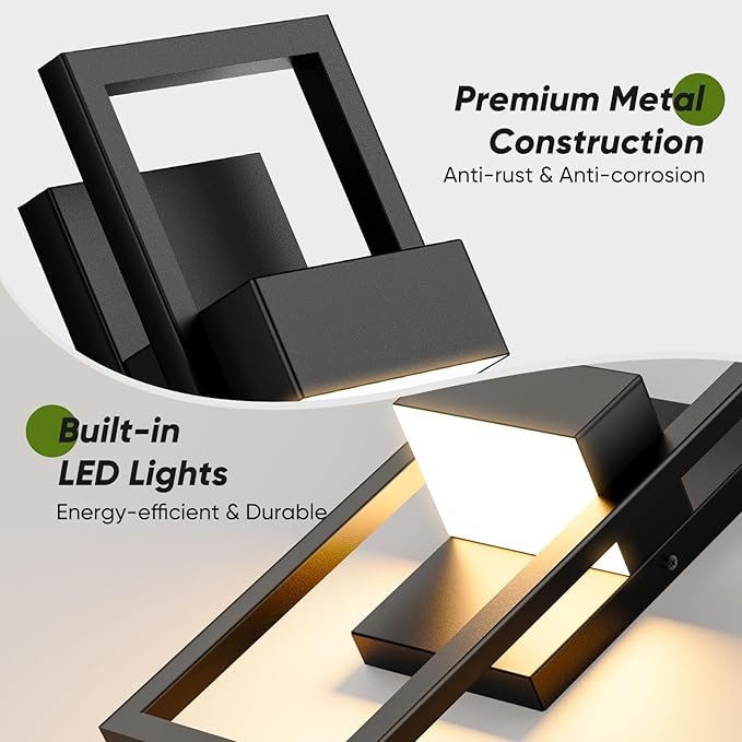 BesLowe 14.5” Modern Outdoor Wall Lights 3000K LED Exterior Lighting Fixtures Wall Mounted Porch Lights Outdoor Wall Sconce Lamps Black Outdoor Lights for House Front Door Garage Patio 2-Pack