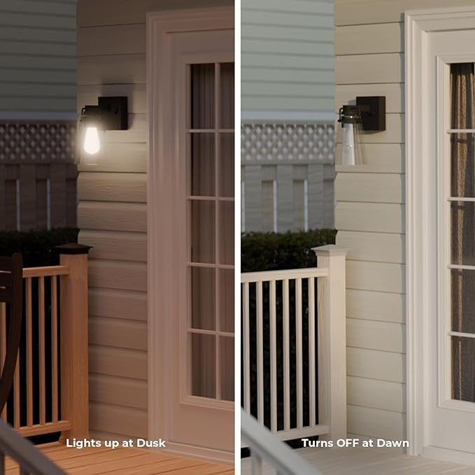 GLOBE Electric 60000174 1-Light Dusk to Dawn Outdoor Wall Sconce Matte Black Clear Glass Shade E26 Bulb Weather Resistant