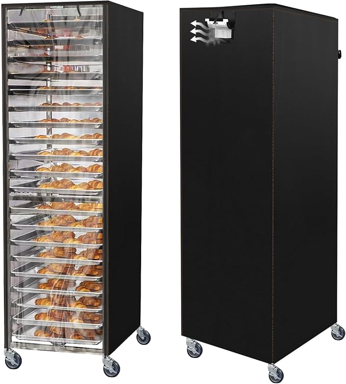 Bun Pan Sheet Rack CoverBread Speed Rack Cover with ZipperFit 20 Tier / 10 Tier Commercial Bakery Pizza Cooling Proofing with Clear Plastic Roll Top Door and Breathable Mesh Vent(20-Tier)