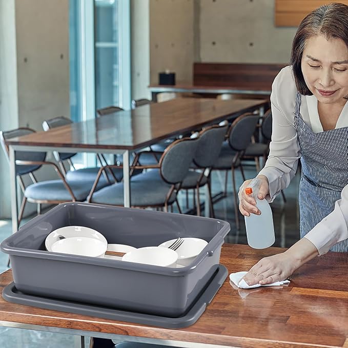 13 Liters Plastic Bus Tray with Lids Grey Commercial Bus Box Tote Box Set of 3