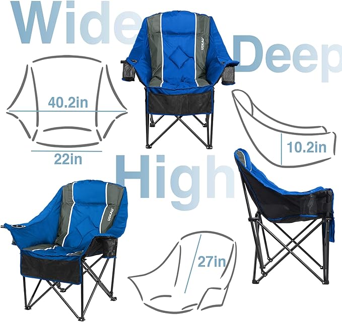 Oversized Camping Chair for Adults - Heavy Duty 400 lbs Padded Folding Chair with Wine Glass Holder 2 Cup Holders &amp Side Pockets Portable Carry Bag for RV Tailgating Lawn