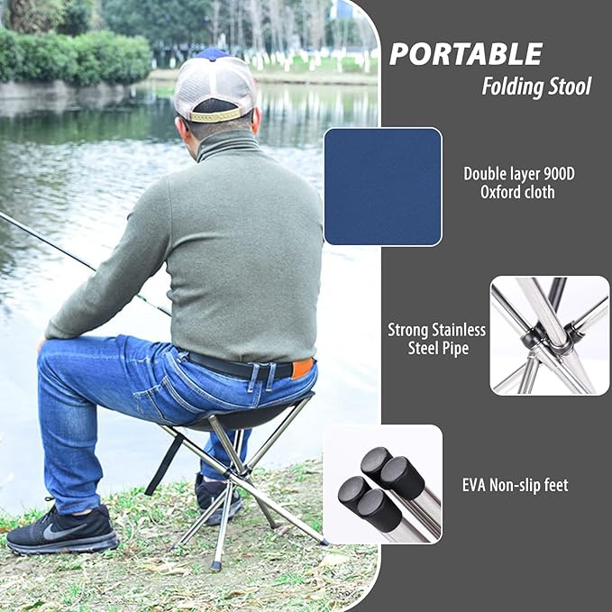 Portable Stool 13.8 Inch High &amp 1.32 lbs Small Folding Chair Telescopic Compact Foldable Stool with Carry Bag for Camping Hiking Outdoor Concert
