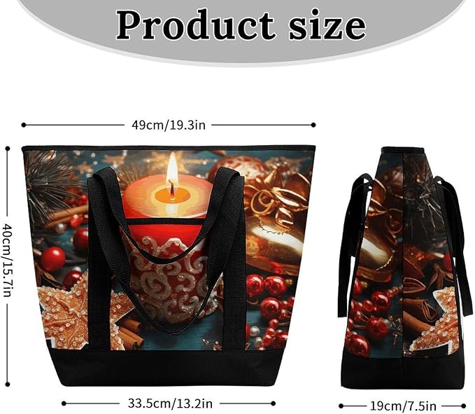Insulated Shopping BagLarge Reusable Cooler Bags Christmas Candle Printed Foldable Shopping BagTravel Waterproof Shoulder Bag