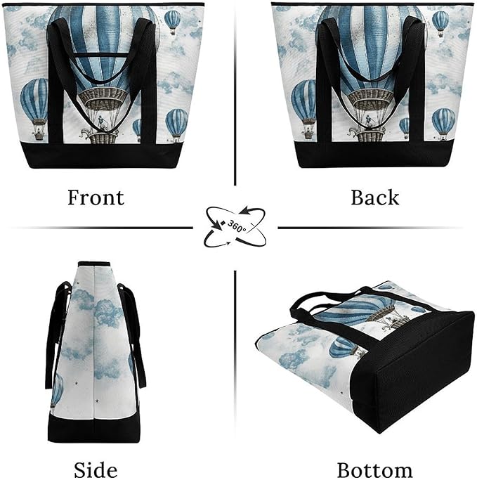 Insulated Shopping BagLarge Reusable Cooler Bags Blue Hot Air Balloon Printed Foldable Shopping BagTravel Waterproof Shoulder Bag