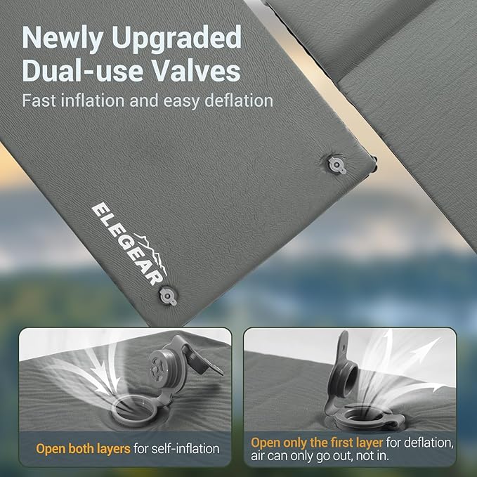 Elegear Self Inflating Sleeping Pad 3.15 Ultra-Thick Memory Foam Camping Pad with Pillow Fast Inflating in 20s Insulated Camping Mattress Pad 4-Season Camp Sleeping Mat for Camp/Travel/Car/Tent