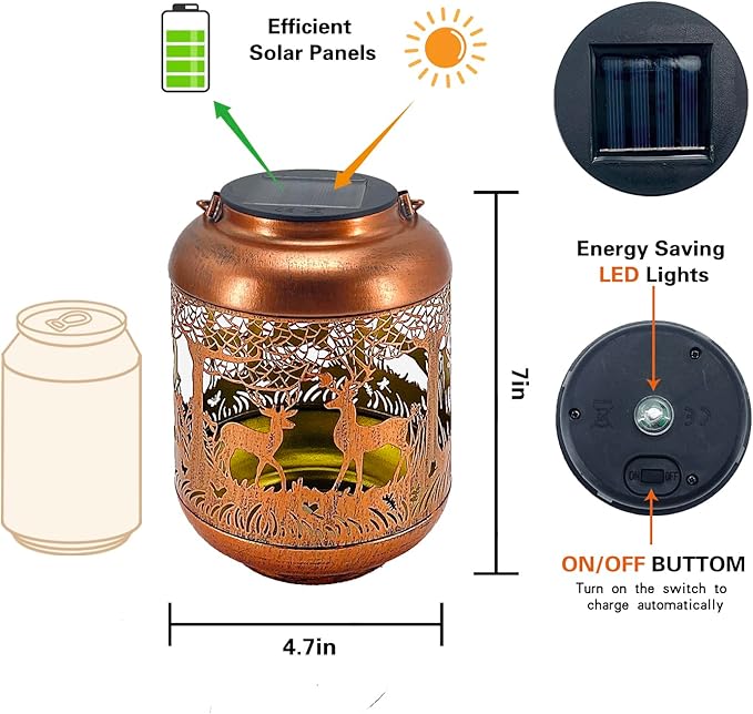 2 Pack Deer Solar Lanterns Outdoor Waterproof Hanging Solar Lights Deer Gifts for Women Men Metal Decorative LED Lanterns for Yard Patio Lawn Tabletop Pathway Landscape Garden Decor