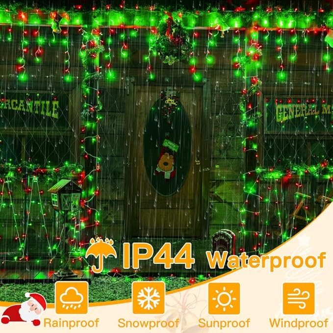 Ollny Icicle Lights for Outside 504LED 41FT Red and Green Christmas Light with Remote 8Modes Timers Waterproof Plug in Connectable Hanging Lights for Outdoor Indoor House Roof Holiday