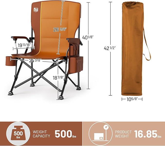 TIMBER RIDGE Oversized Folding Camping Chair High Back Heavy Duty for Adults Support up to 500lbs with Cup Holder Side Pocket Cooler Bag