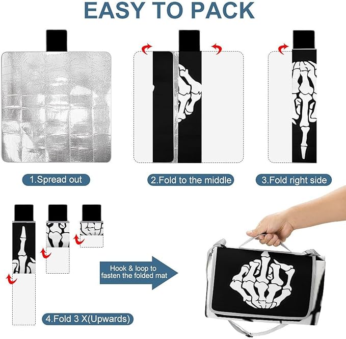Vintage Halloween Black Victorian Gothic Skull Damask Waterproof Outdoor Picnic Blanket Sandproof Beach Mat for Camping Hiking Grass Travelling