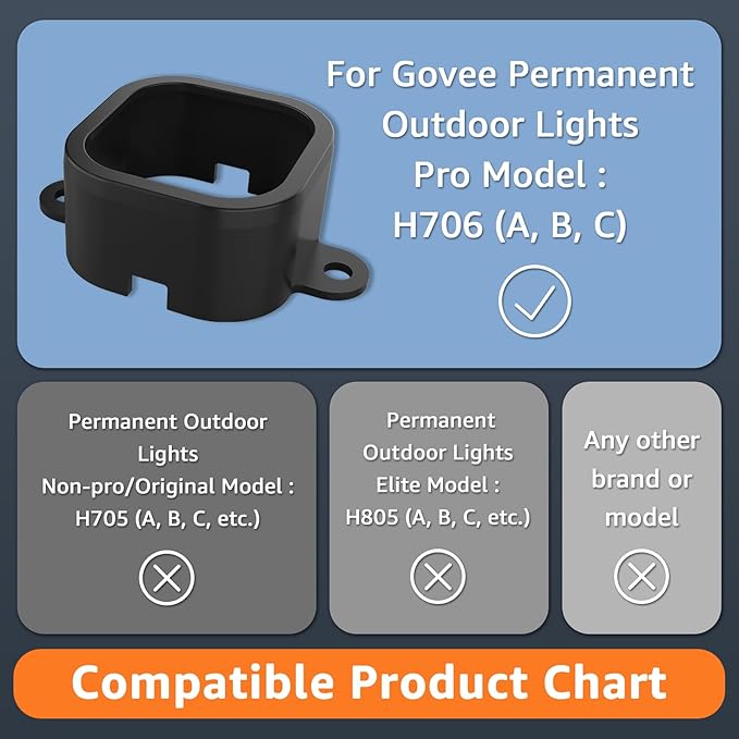 60 PCS Mounting Brackets Compatible with Govee Outdoor Lights Pro H706A Light Clips for Govee Pro Outdoor Lights 100FT Fully Enclosed Mounting Bracket Replaces 3M Adhesive-Black