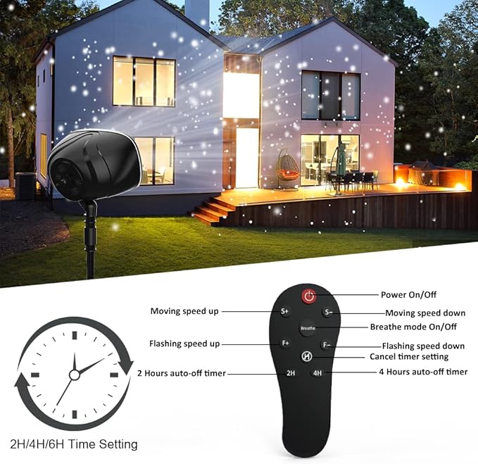 Christmas Snowfall Projector Lights Holiday Projector Lights Waterproof Snow Flurries Landscape Spotlight with Remote for Xmas Party Wedding Home Decor