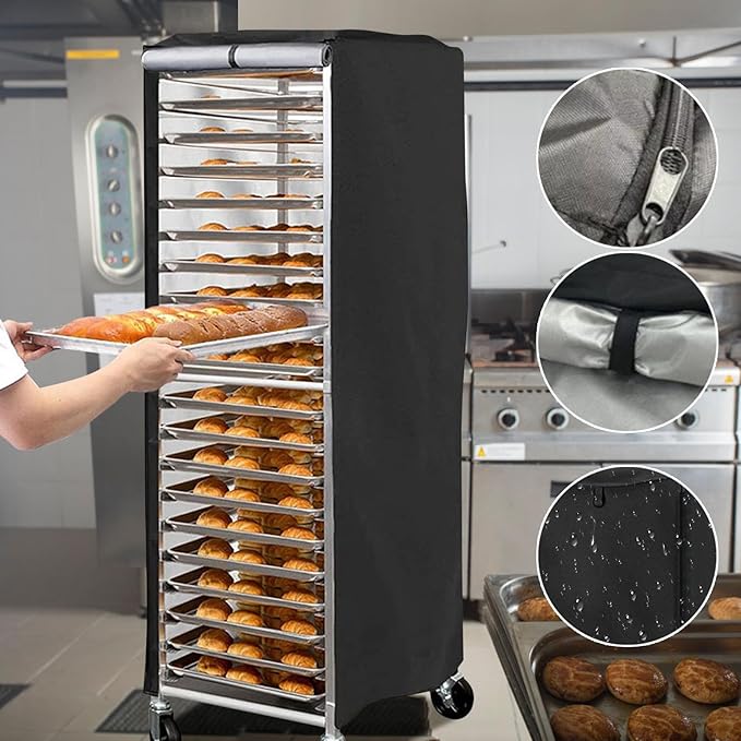 Pan Rack Cover – 420D Silver Coated Oxford Cloth 59x72x163cm | Zippered Single Door Bread Cake Storage Rack Protector | Waterproof Dustproof Cover For Bakery Kitchen Catering Equipment