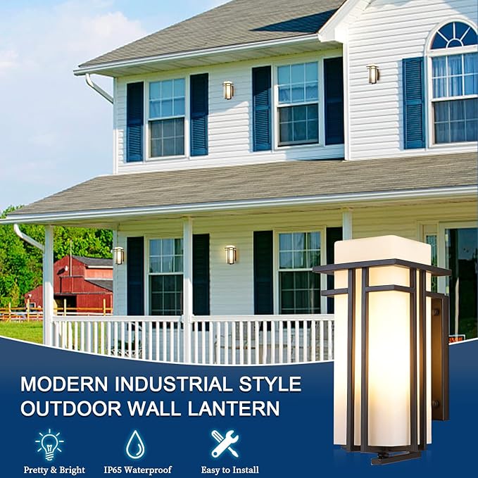 Large Outdoor Wall Lights 15.35 H x 6.7 W Waterproof Wall Lantern Exterior Light Fixture for Entryways Yards Garage Front Porch Metal Frame with Frosted Glass Black (Large)