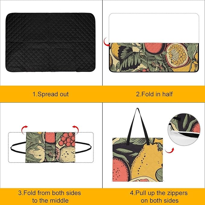 Zipper Fruits and Leaves Style Picnic Mat Suitable for Travel Camping Park Or Home Use