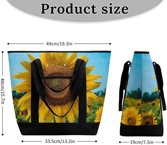Insulated Shopping BagLarge Reusable Cooler Bags Beutiful Sunflower Printed Foldable Shopping BagTravel Waterproof Shoulder Bag