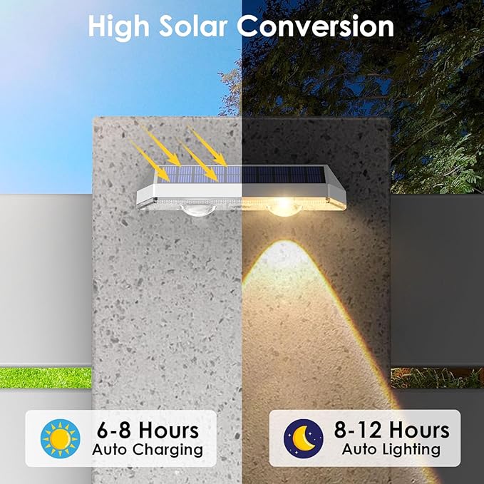 12 Pack Solar Fence Lights Outdoor Waterproof LED - 3000/4000/6000K 3 Mode IP65 Waterproof Fence Lights Solar Powered Solar Wall Lights for Outside Backyard/Step/Patio/Deck Fence/Stair Railings