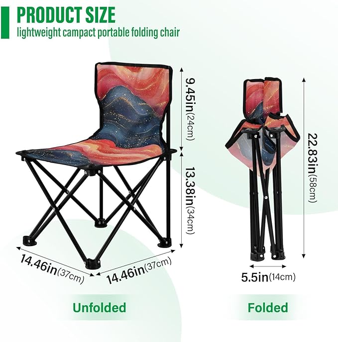KLL Royal Blue and Red Wave Fluid Art Style Packable Backpacking Chairs Ultralight Collapsible Chair with Carrying Bag Lawn Chair for Picnic Hiking