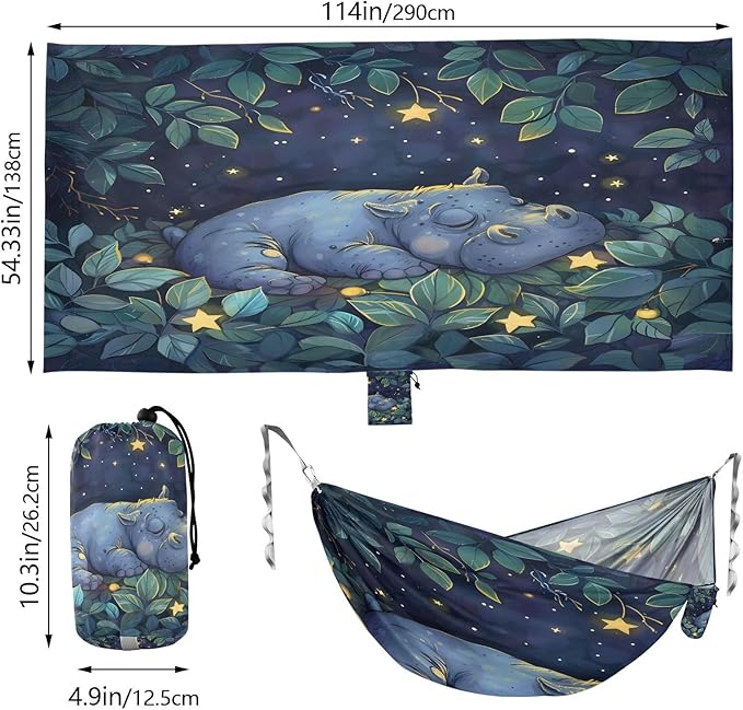 ALAZA Cute Hoppo Baby Camping Hammocks Single or 2 Person 500 lbs Portable Parachute Travel Hammock w/Tree Straps for Hiking Backpacking Indoor Outdoor