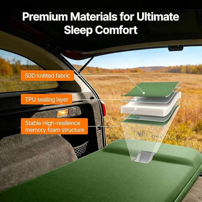OGERY Self-Inflating Sleeping Pad with Built-in Foot Pump 3 Memory Foam Camping Mattress for Side Sleepers Quiet &amp Insulated Sleeping Mat Camping Essential Gear for Car Tent Camping