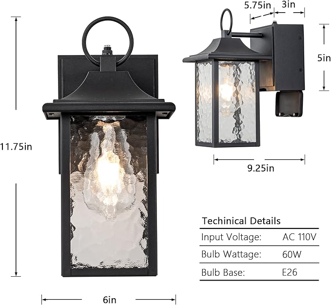 Outdoor Porch Light with GFCI Outlet Dusk to Dawn Exterior Lights Fixture Wall Mount for House Black Wall Sconce Lighting with Plug Waterproof Patio Lights for Garage