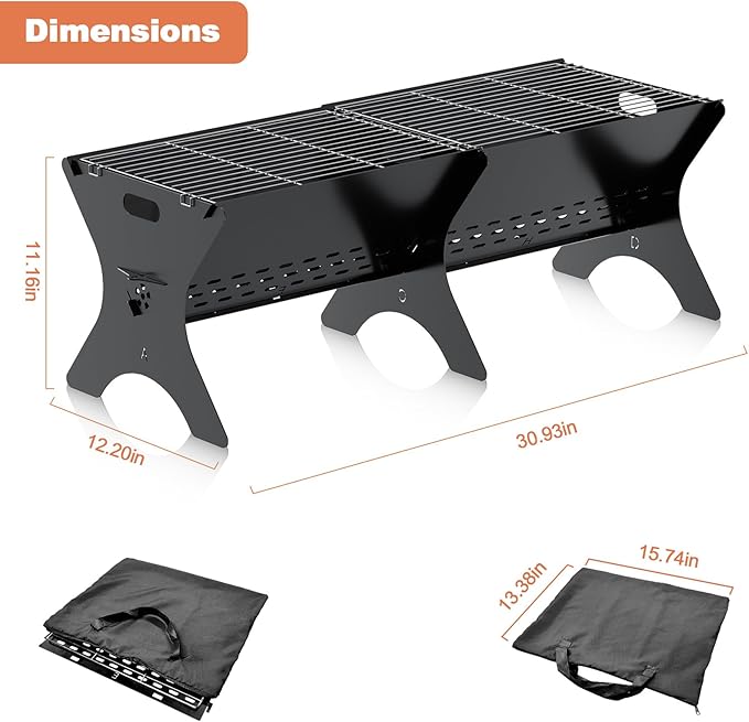 Camping Campfire Grill 2 Packs | Portable Folding Charcoal Grills Backpacking &amp BBQ Grill Heavy Duty Firepit Grate Grill with Carry Bag for Outdoor Cooking Bonfire Patio Backyard-31 Inch