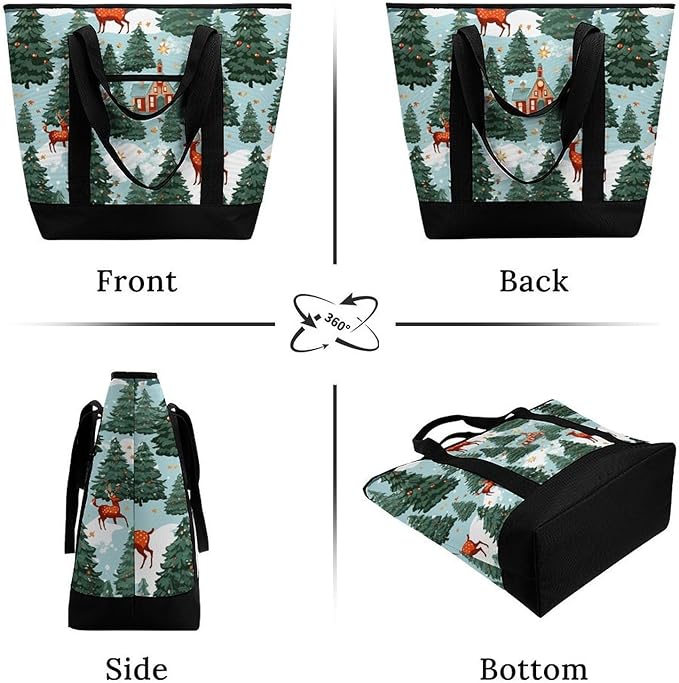 Insulated Shopping BagLarge Reusable Cooler Bags Christmas Holiday Printed Foldable Shopping BagTravel Waterproof Shoulder Bag