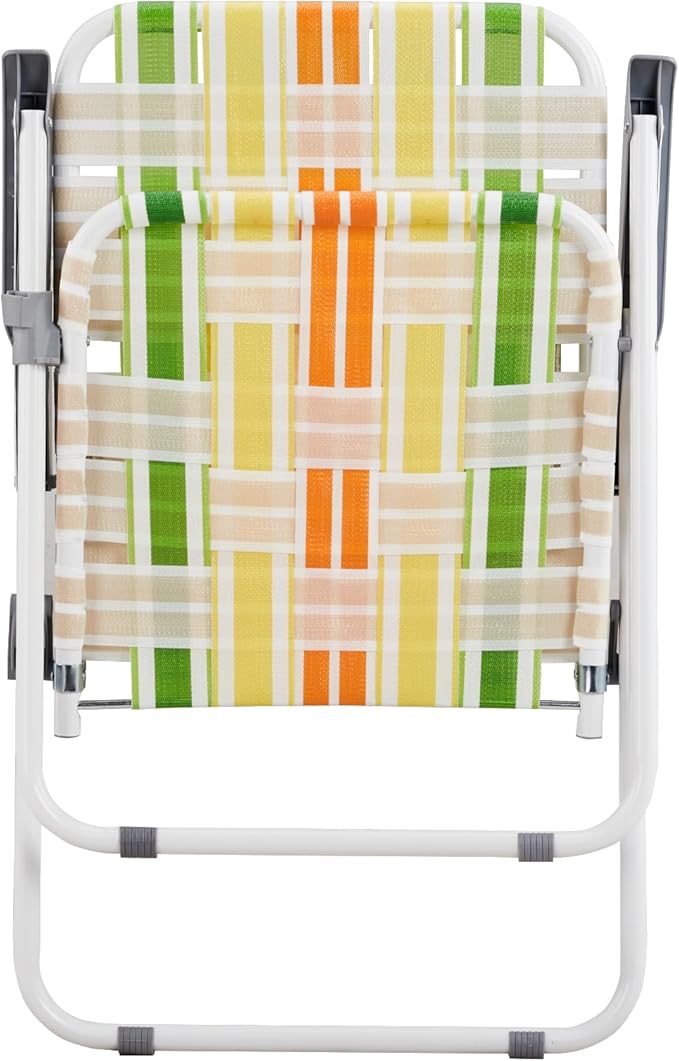 Vasitelan Patio Lawn Chairs Folding Chairs Set of 2 Webbed Folding Chair Outdoor Beach Chair Portable Camping Chair for Yard Garden (Yellow &amp Green)