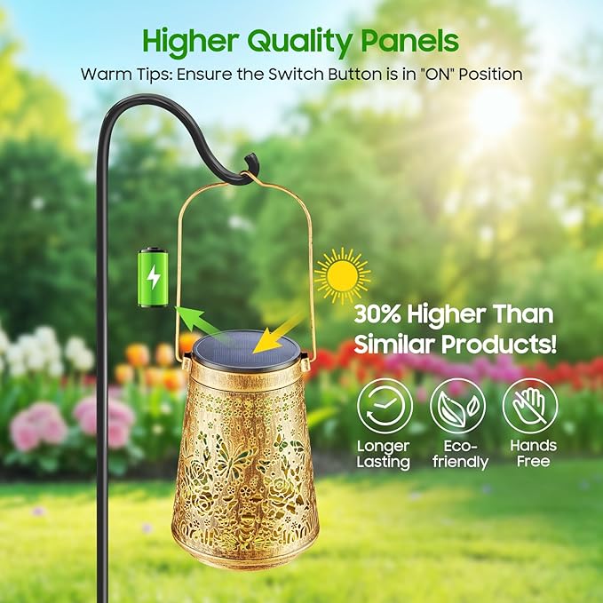 4 Pack Solar Lanterns Outdoor Waterproof Birthday Gifts for Women Mom Grandma Hollowed-Out Metal Butterfly Hanging Solar Lantern Lights Outdoor Decor 2 Modes Lights Decor for Yard Patio